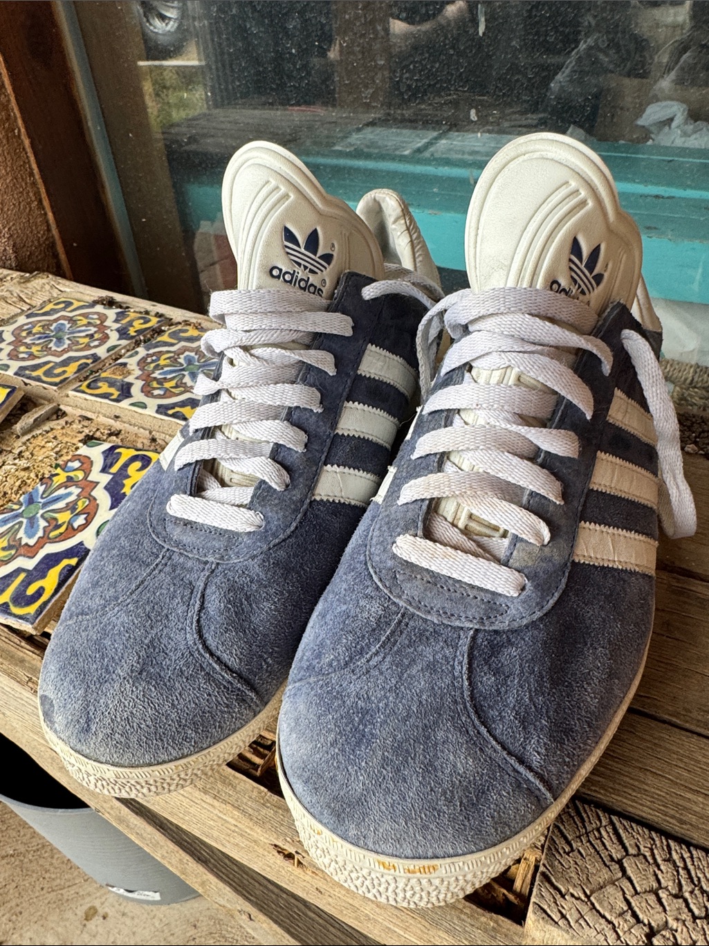 Adidas Men’s Gazelle Suede Sneakers In Navy Blue And White